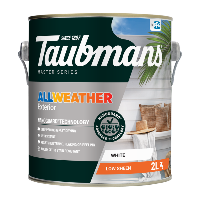 Taubmans 2L White Low Sheen All Weather Exterior Paint