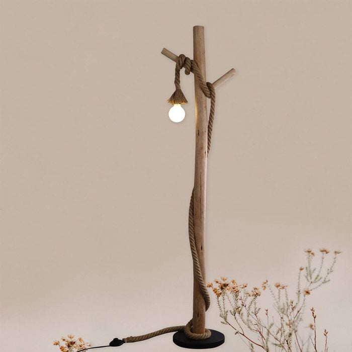 Luminea Birk Minimalist Wood Hanger Floor Lamp Light Natural
