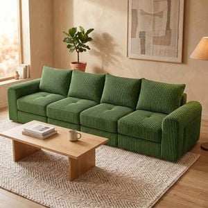 Advwin 300cm 4 Seater Sofa Modular Corduroy Floor Sofa Bed Boneless Cloud Couch No Assembly Green