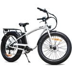 VALK Electric Fat Tyre Cruiser Bike, eBike with Throttle, White