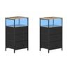 Ufurniture 2xnightstand With Led Light And Charging Station Industrial End Table 3 Fabric Drawers And Open Shelf Brown