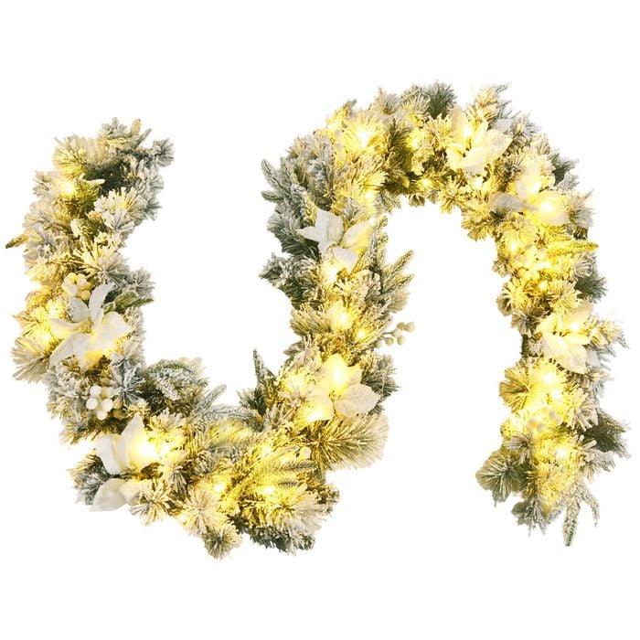 Costway 2.8m Snow Flocked Christmas Rattan Garland Battery Operated Xmas Decor