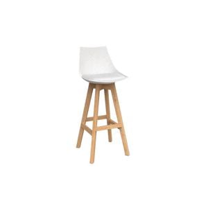 Olg Luna Bar Stool Oak Legs White Shell White Vinyl Seat Pad