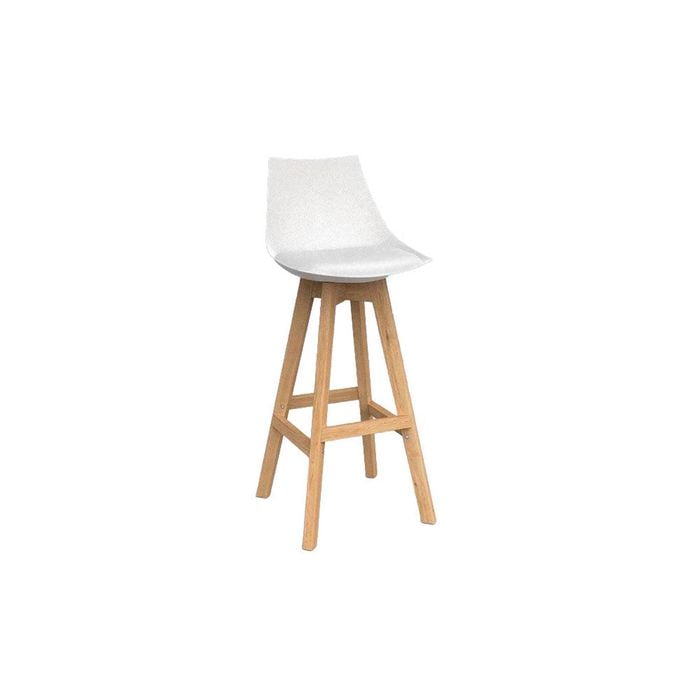 Olg Luna Bar Stool Oak Legs White Shell White Vinyl Seat Pad