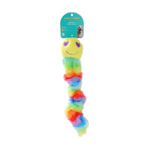 Paws And Claws Soft Stretchy Plush Worm Dog Chew/Cuddle/Tug Toy Rainbow
