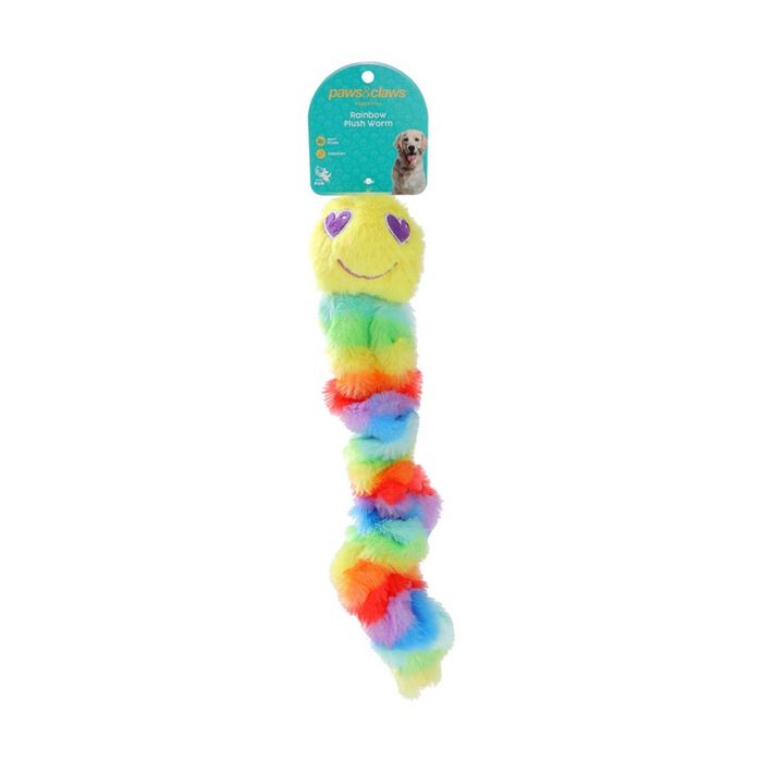 Paws And Claws Soft Stretchy Plush Worm Dog Chew/Cuddle/Tug Toy Rainbow