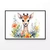 Baby Giraffe in Flower Garden  Print 100% Australian Made 120x90cm  (Poster)