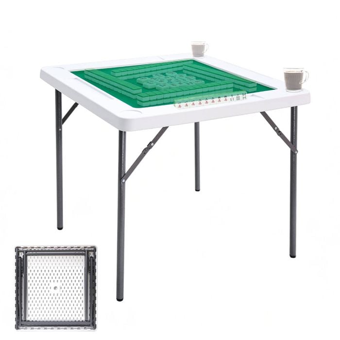 87cm Folding Mahjong Table 4-player Square Card Game Table with Green Tabletop