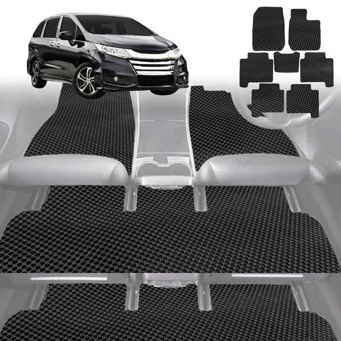 6D Diamond Car Floor Mats for Honda Odyssey 2014-2020 7 Seater ViL-Ultimate Set-Black-Outback GT