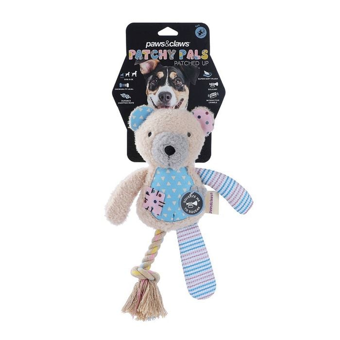 Paws & Claws Patchy Pals Plush Rope Bear Pet Dog Toy 36x15x7cm