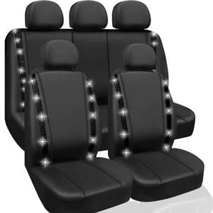 Catzon Car Seat Covers Full Set Shining Diamond Faux Leather Universal For Suvs Pickup-black