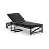 Kansas Outdoor Aluminium Sun Lounge On Wheels Charcoal With Hugo Slide Under Side Table & Denim Grey Cushions