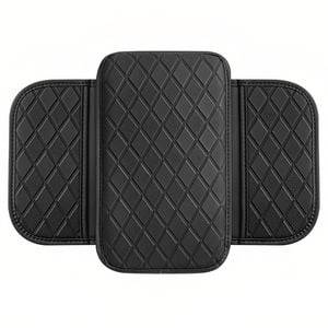 Catzon Car Console Armrest Cover Microfiber Leather Cushion With 2 Storage Pockets-black