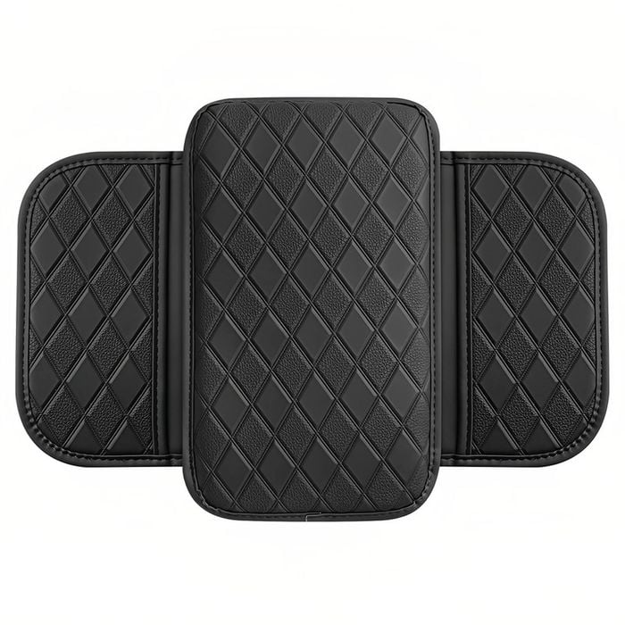 Catzon Car Console Armrest Cover Microfiber Leather Cushion With 2 Storage Pockets-black