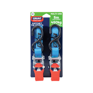 GRUNT 25mm x 5m 450KG Ratchet Tie Down - 2 Pack
