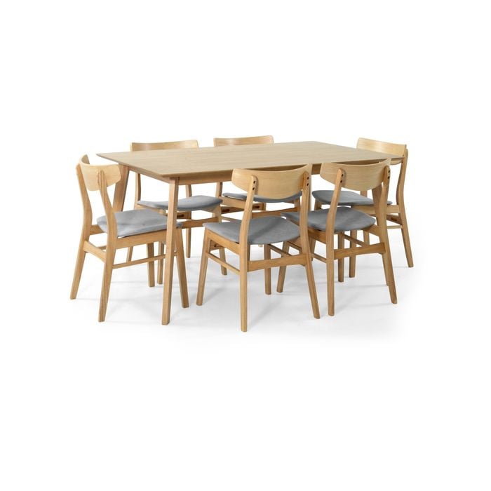 Cusco 7pc Set Dining Set 150cm Table 6 Chair Fabric Seat Scandinavian Style