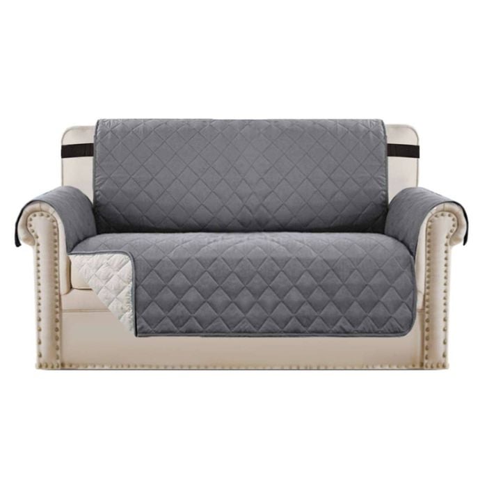 Smarcute 2 Seater Quilted Reversible Sofa Cover with Straps Grey