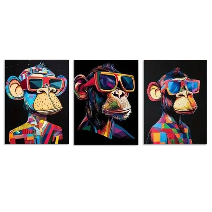 3pcs Fashion Glasses Monkey Print 100% Australian Made 3 x 40x60cm (Metal Print)