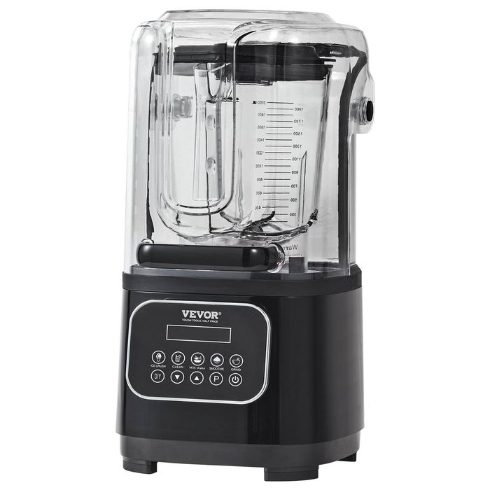 VEVOR Professional Blender Black with Shield Stainless Steel 9 Speed & 5 Functions for Shakes