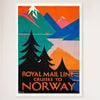 Galrie Royal Mail Line Vintage Cruise Poster to Norway Timeless Travel Art for Home, White Frame, A2 42 x 60cm (16 x 24inch)