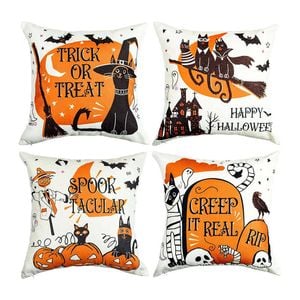 Catzon 4 Pcs Scary Throw Pillow Covers Linen Cushion Case for Decor 50X50cm