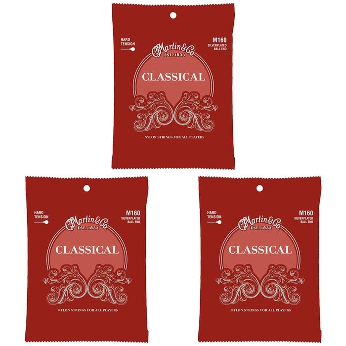 3PK Martin Guitar M160 Classical Nylon Guitar String Silver Plated Hard Tension