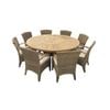 Solomon 1.8M Round Outdoor Teak Timber Table With Kai Wicker Chairs + Lazy Susan