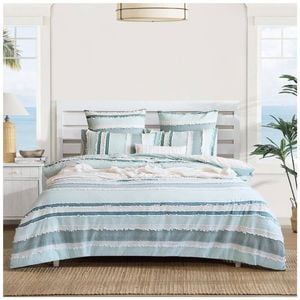 Renee Taylor Montego Quilt Duvet Cover Coastal Blue & White Stripe Queen