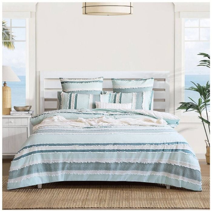 Renee Taylor Montego Quilt Duvet Cover Coastal Blue & White Stripe Queen
