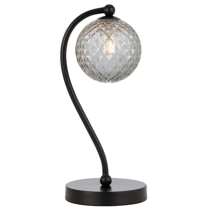 Telbix Felton Modern Table Desk Lamp Light Glass Metal Black Smoke Matte