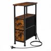 Levede Bedside Table Narrow Side Table with LED Charging Station Brown