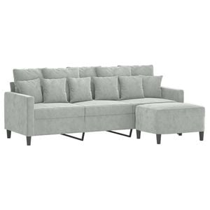 vidaXL 3-Seater Sofa with Footstool Settee Couch Lounge Sofa Light Grey Velvet