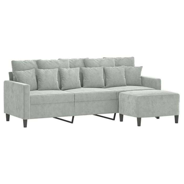 vidaXL 3-Seater Sofa with Footstool Settee Couch Lounge Sofa Light Grey Velvet
