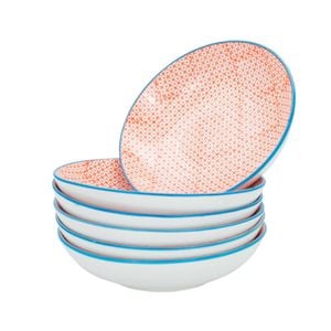 Patterned Print Porcelain Pasta Bowls - Pack of 6