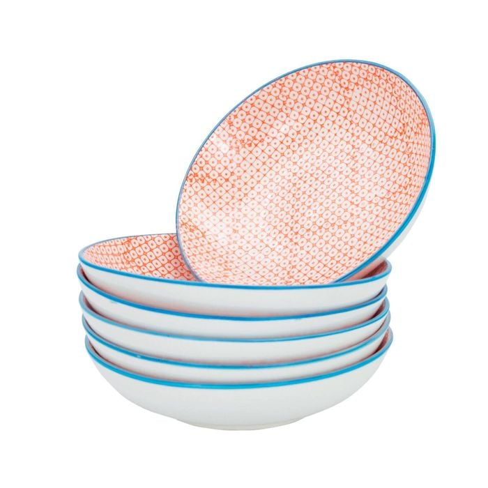 Patterned Print Porcelain Pasta Bowls - Pack of 6