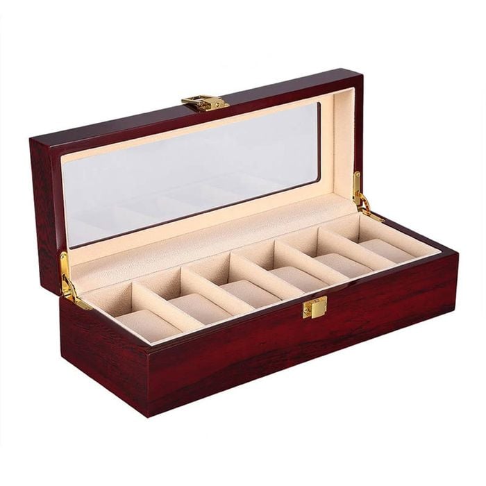 Catzon Watch Box Storage Case Wooden Jewellery Display Organizer-6slot