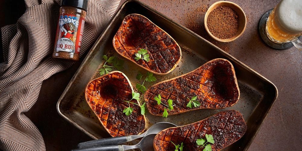 Seasoned sweet potato with garnish.