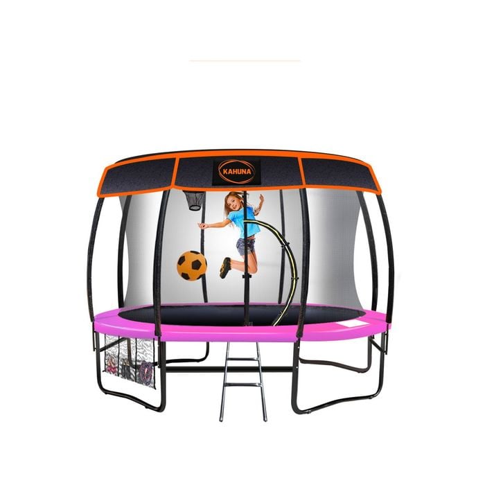 Kahuna Trampoline 12 Ft With Basket Ball Set And Roof Cover -pink