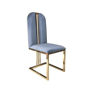 2X Dining Chair Stainless Gold Frame & Seat Blue Fabric