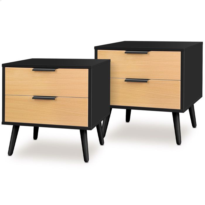 ALFORDSON 2x Bedside Table Beige & Black