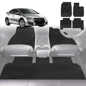 6D Diamond Car Floor Mats for Honda Civic 2012-2016 9th Gen Hatch-Full Set-Black-Outback GT