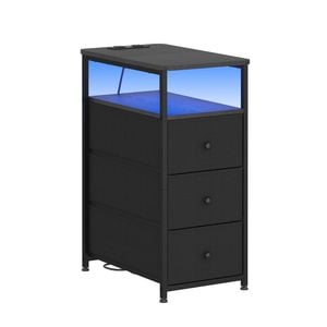 Ufurniture Narrow Side Table Bedside Table with 3 Drawers Night Stand Sofa End Table, Black