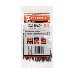 Crescent 100 x 2.5mm Black Cable Ties - 100 Pack