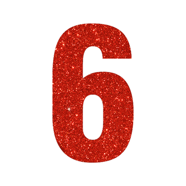 Glitter red number 6.