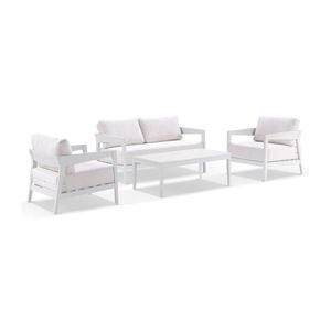 Bronte 2+1+1 Outdoor Aluminium Lounge Setting White With Coffee Table & Sunbrella Canvas Cushions