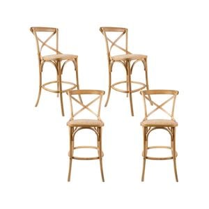 Aster 4pc Crossback Bar Stools Dining Chair Solid Birch Timber Rattan Seat - Oak