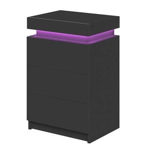 Ufurniture Bed Side Table LED RGB 3 Drawers Nightstand With Lift Up Storage Cabinet Black