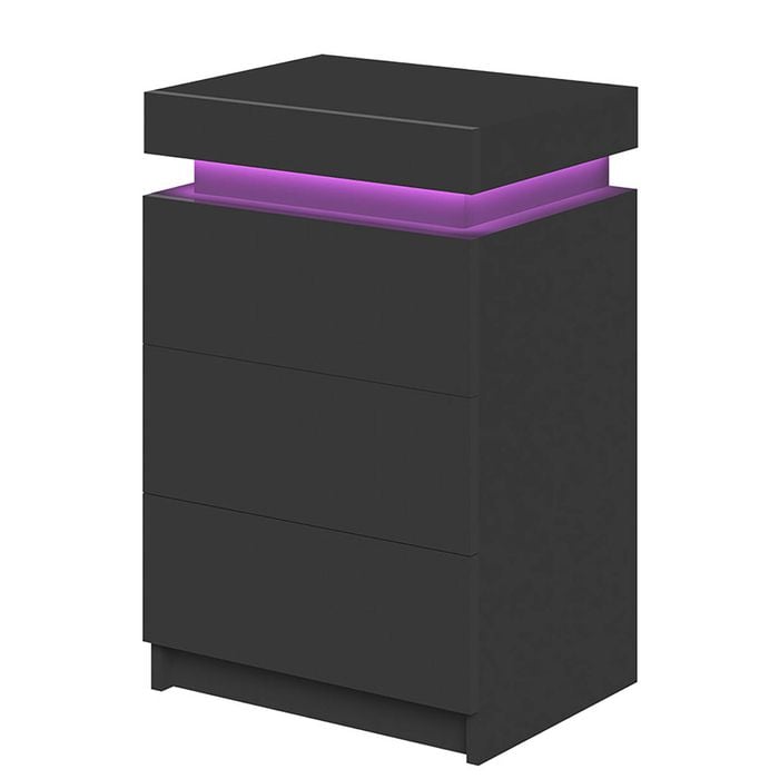 Ufurniture Bed Side Table LED RGB 3 Drawers Nightstand With Lift Up Storage Cabinet Black