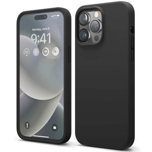 Silicone Phone Case For iPhone 14 Pro Max Shockproof Microfiber Lining - Black