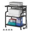 Ufurniture Mobile Printer Stand with Power Outlet 3 Tier Heights Adjustable 56×38 ×65cm Black